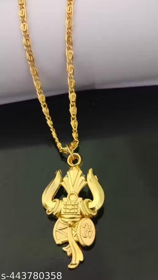 Trending stylish new religious gold plated lord Shiva Mahadev mahakal Shankar Om Damroo trishul locket with gold chain pandent Necklace for boys/men and girls/women