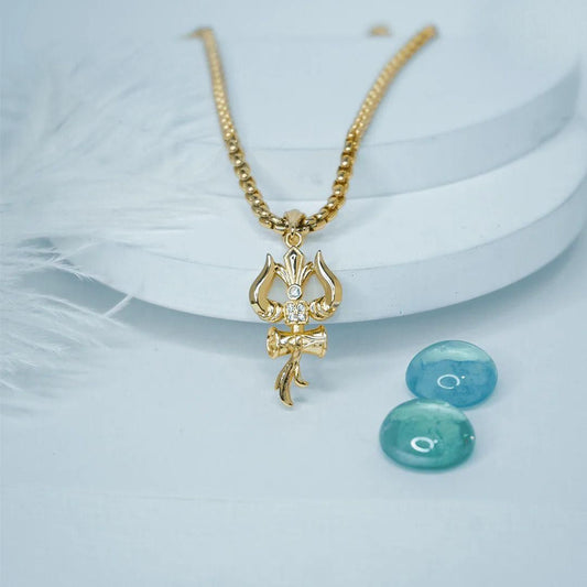 Trishul Damru Gold Plated Pendant | Lord Shiva Mahadev Symbol | Spiritual Rudraksha-Inspired Locket for Men & Women"