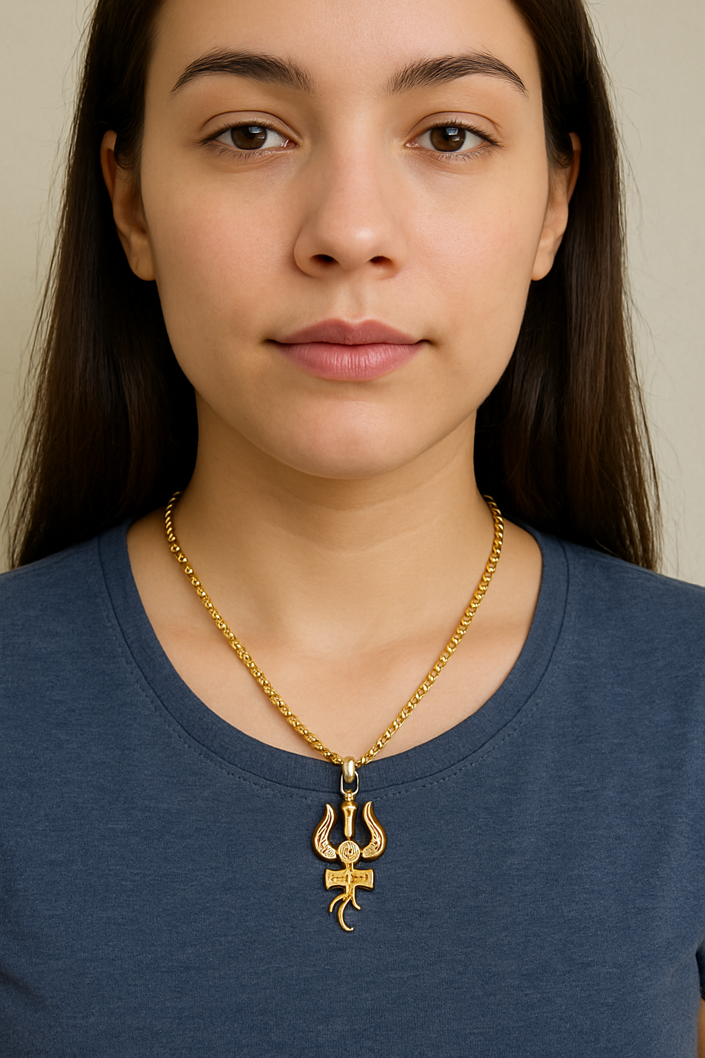 Trishul Damru Gold Plated Pendant | Lord Shiva Mahadev Symbol | Spiritual Rudraksha-Inspired Locket for Men & Women"